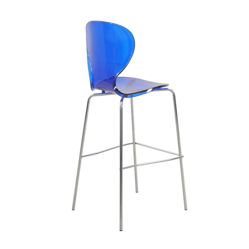 30 in. Seat Height Acrylic Plastic Barstool in Chrome Steel Frame Armless with Footrest