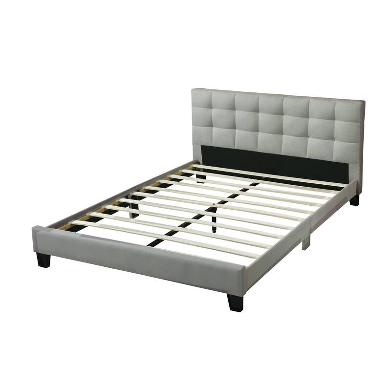 Full Size Wood Platform Bed with Tufted Polyfiber Headboard