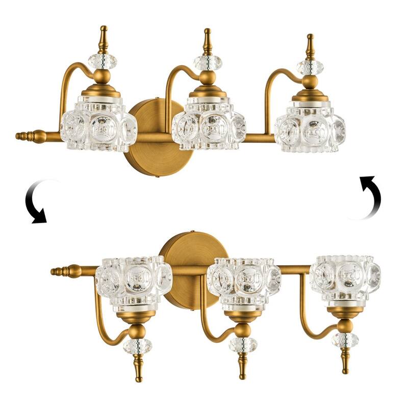 CO-Z 3 Light Vintage Vanity Light with Flower Crystal Glass Shades - 19.7