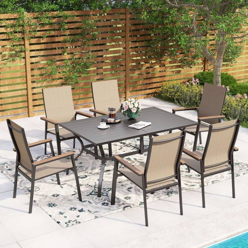 MAISON ARTS 7 Pieces Dining Set, 6 Aluminium Stackable Dining Chairs and a Metal Table