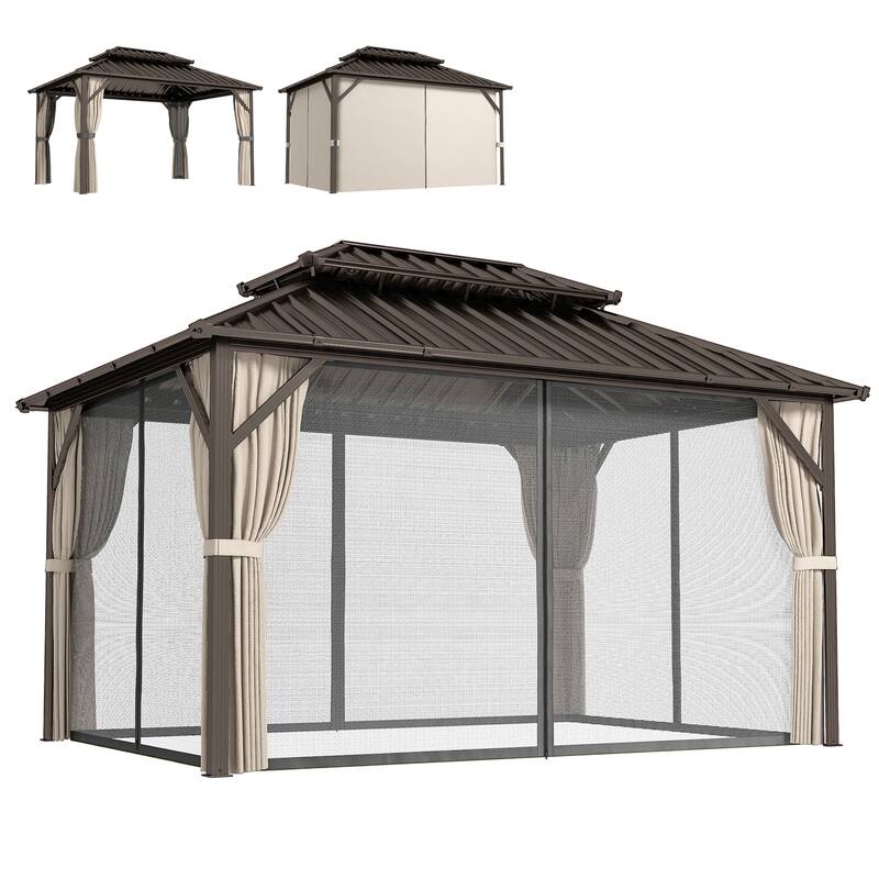 Outsunny 10' x 14' Hardtop Gazebo with UPF50+ Double Galvanized Steel Roof Canopy, Aluminum Frame Permanent Outdoor Gazebo