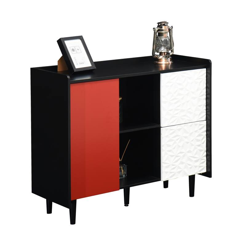 Modern Sideboard Buffet Cabinet with 2 Drawers and 2 Open Storage Compartment