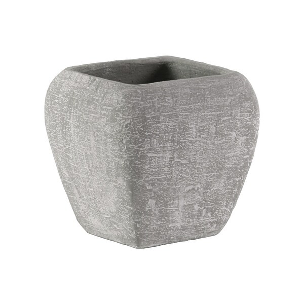 Cement Square Pot With Recessed Lip And Tapered Bottom, Large, Light Gray