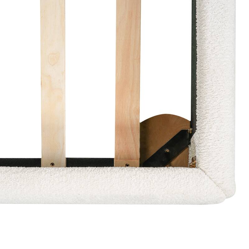 Christopher Knight Home - Modern Boucle Upholstered Platform Bed with Thick Curved Headboard and Solid Wood Legs