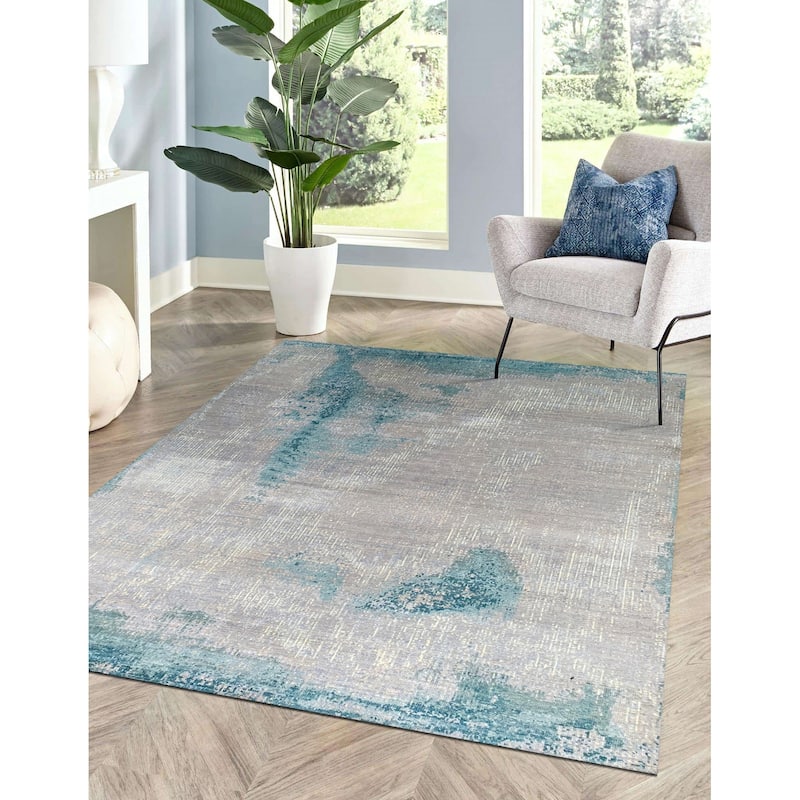 Gray/Aqua Transitional Abstract Traditional Knot Area Rug, Elegant Soft Texture for Bedrooms or Home Interiors - L