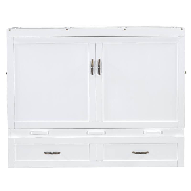 Space-Saving Design Murphy Bed with USB Ports, Large Drawers and Metal Handles