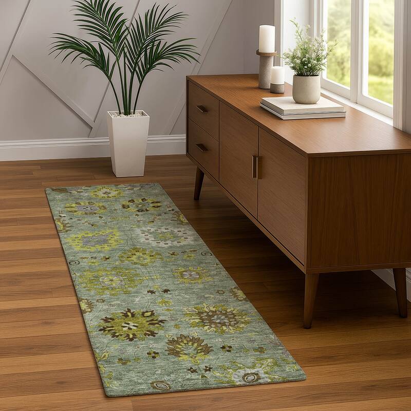 Machine Washable Indoor/ Outdoor Vintage Traditional Chantille Rug