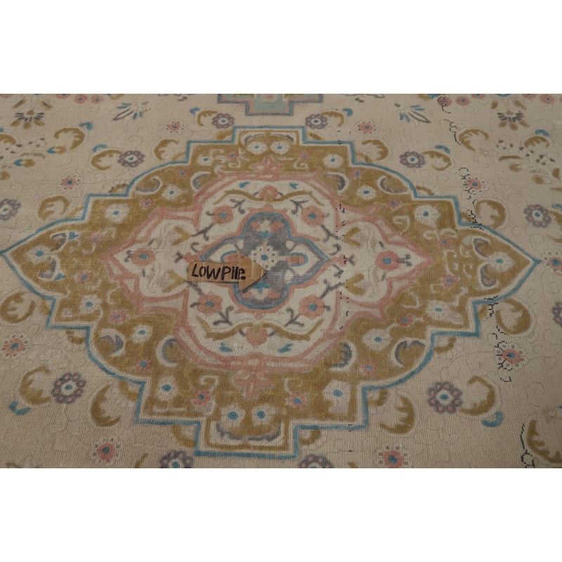 Hand Knotted Oriental 100% Wool Carpet Traditional Floral Beige & Ivories Tabriz Area Rug - 11' 6'' X 9' 7''