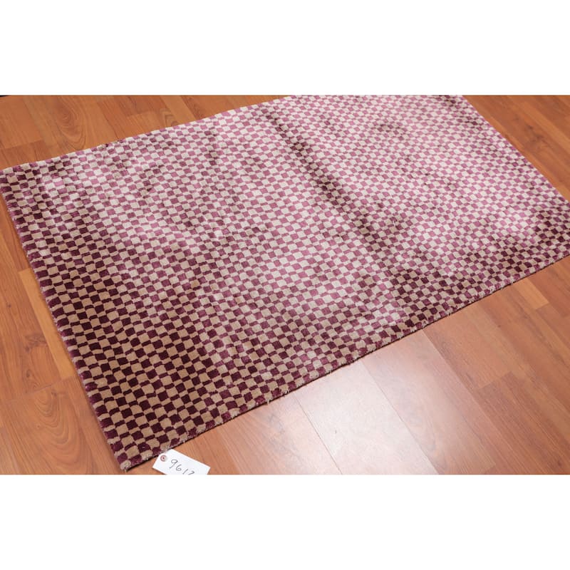 3'x5' Hand Tufted Bamboo Silk Graphic Oriental Area Rug Purple, Beige Color - 3' x 5'