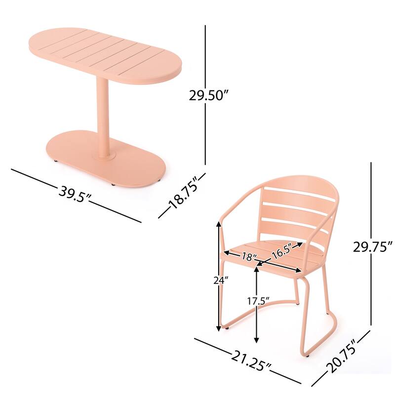 Monalisa 3 Piece Outdoor Bistro Set with 1 Oval Table, 2 Chairs, Pink