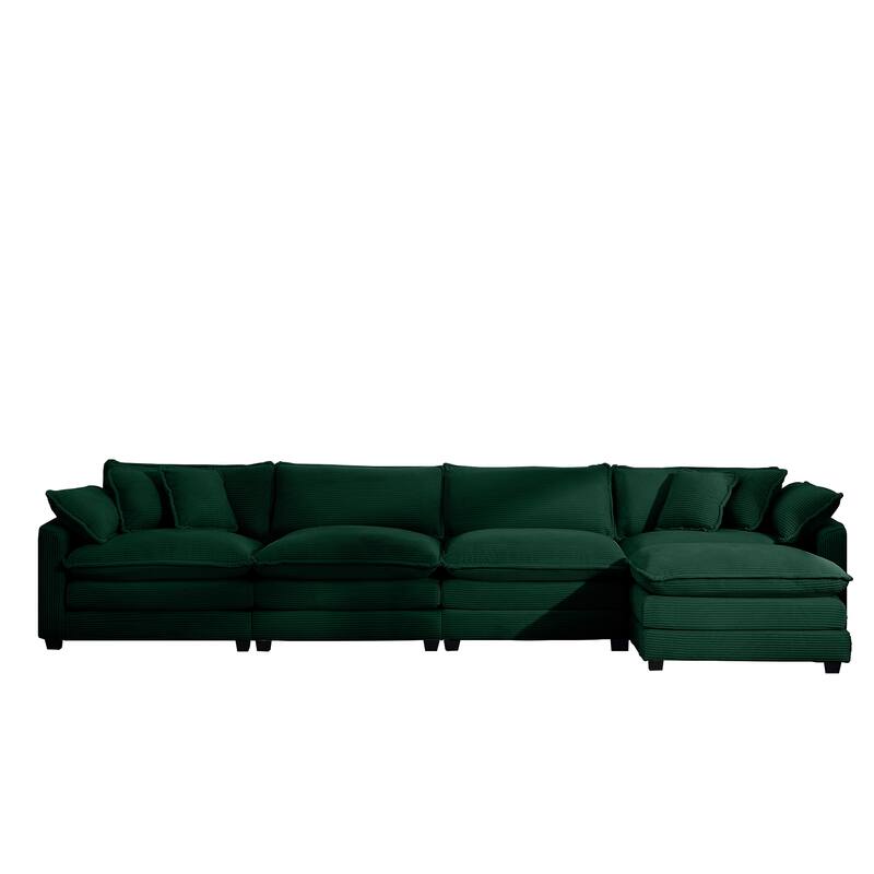 150" Corduroy Cloud Upholstered Modular L-Shaped Sectional Sofa with Removable Ottoman and Free Combination Design