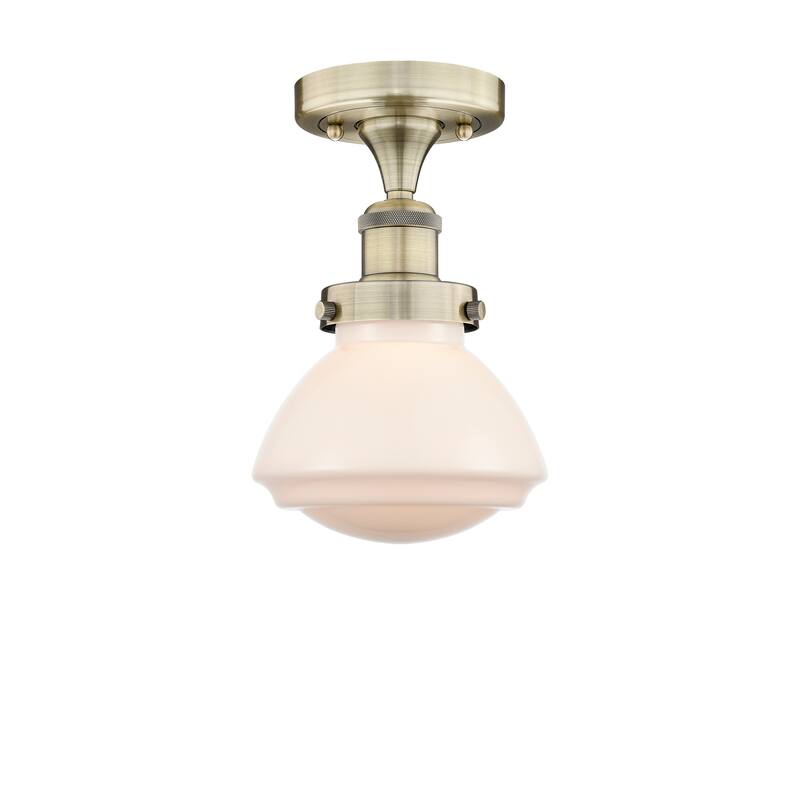 Innovations Lighting Olean - 1 Light 7" Semi-Flush Mount - Antique Brass/Matte White