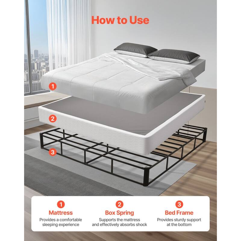 Black Steel King Box Spring Bed Frame with Heavy-Duty Support
