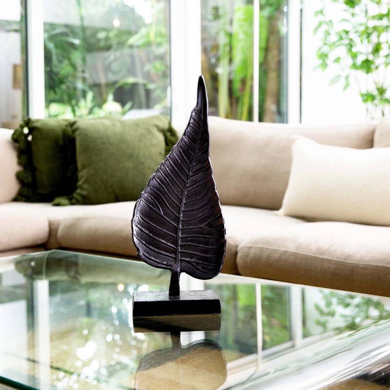 Bodhi Leaf Sculpture on Base - 17" - Gray