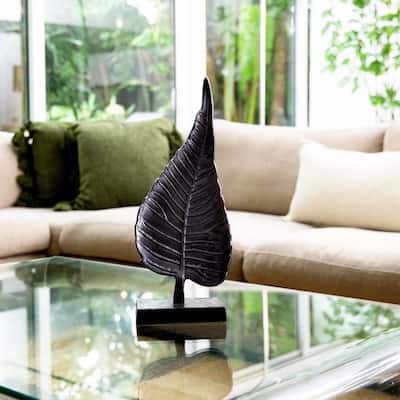 Bodhi Leaf Sculpture on Base - 17" - Gray