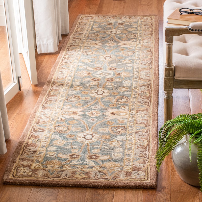SAFAVIEH Handmade Anatolia Katja Traditional Oriental Hand-spun Wool Rug - 2'3" x 8' Runner - Teal/Camel