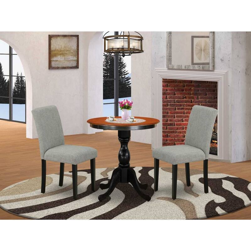 3-Piece Black and Cherry Finish Solid Wood Top-Dining Room Set with High Back-Seats 4