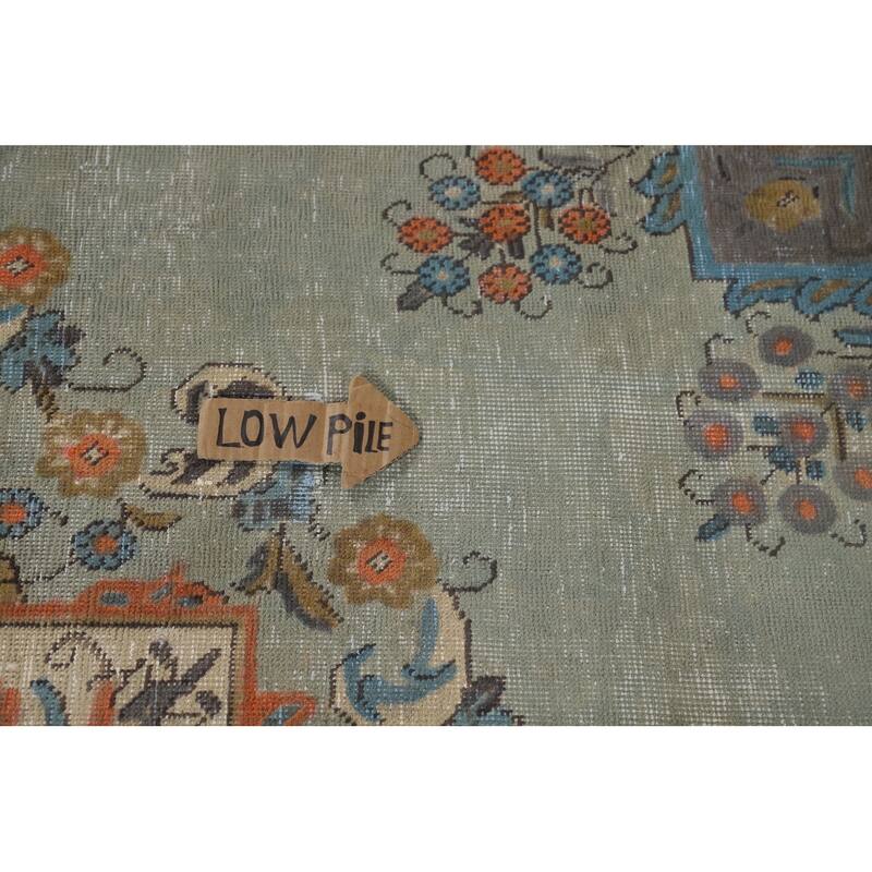 Green Tabriz Vintage Persian Area Rug Hand-Knotted Wool Carpet - 9'7" x 12'9"