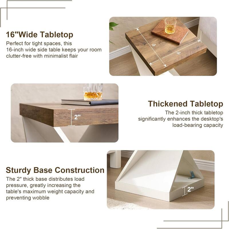 16" Modern Nightstand, Twisted Side Table, Square Rustic End Table