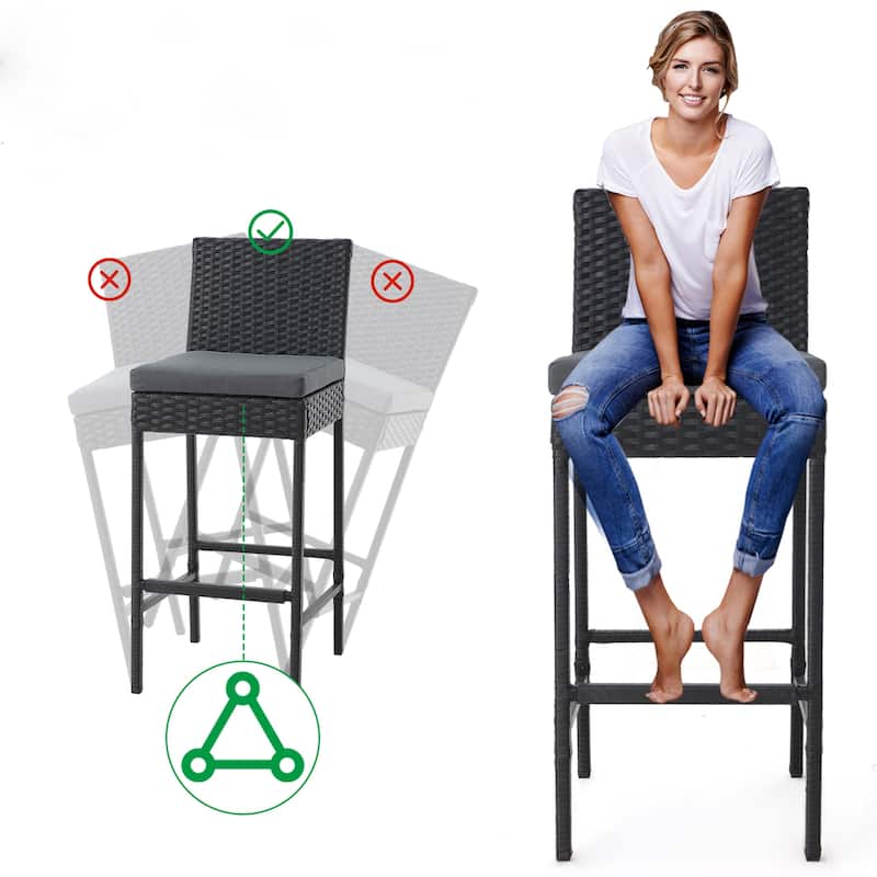 AVAWING Set of 2 Patio Wicker Barstools Rattan Bar Height Chairs