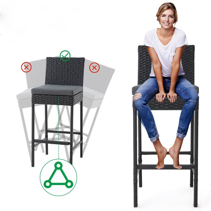 AVAWING Outdoor Wicker Barstools Patio Rattan Bar Height Chairs Set of 4