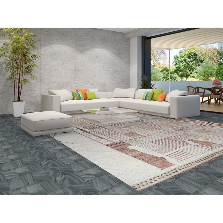 Abstract Moroccan Large Area Rug Handmade Wool Carpet - 11'9" x 15'10"