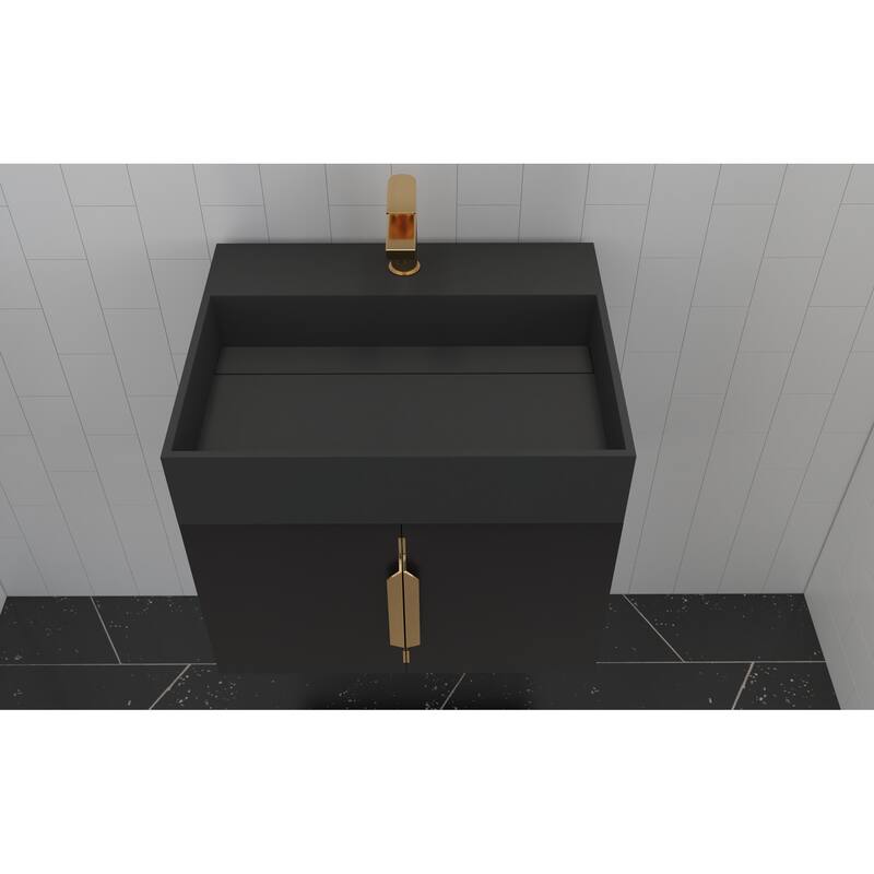 Amazon 24" Wall Mounted Bathroom Vanity Set w/ Black Top