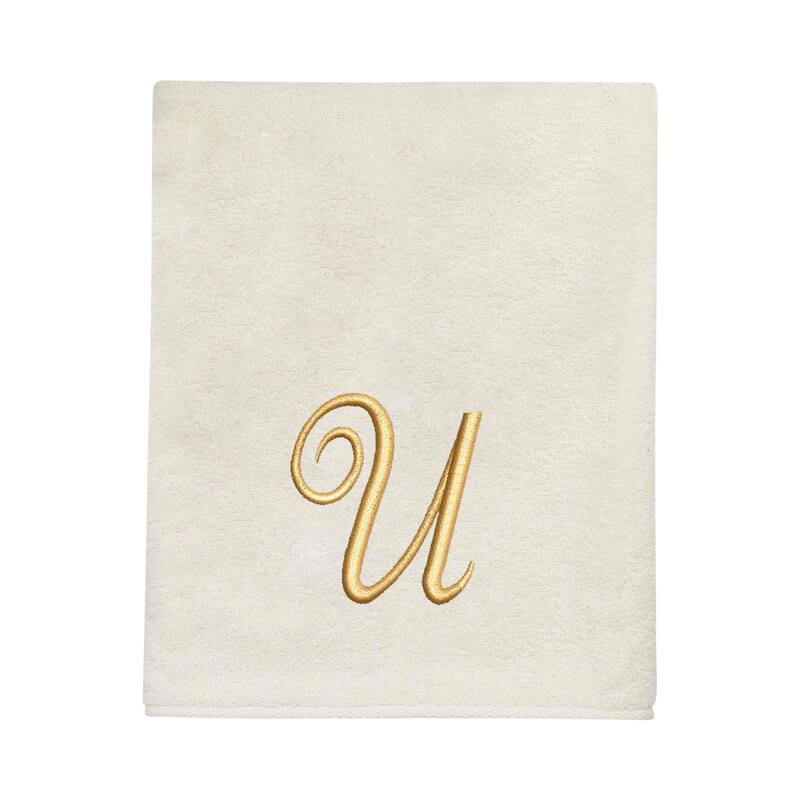 Avanti Ivory with Gold Script Monogram Bath Towel Letter U - Bath Towel