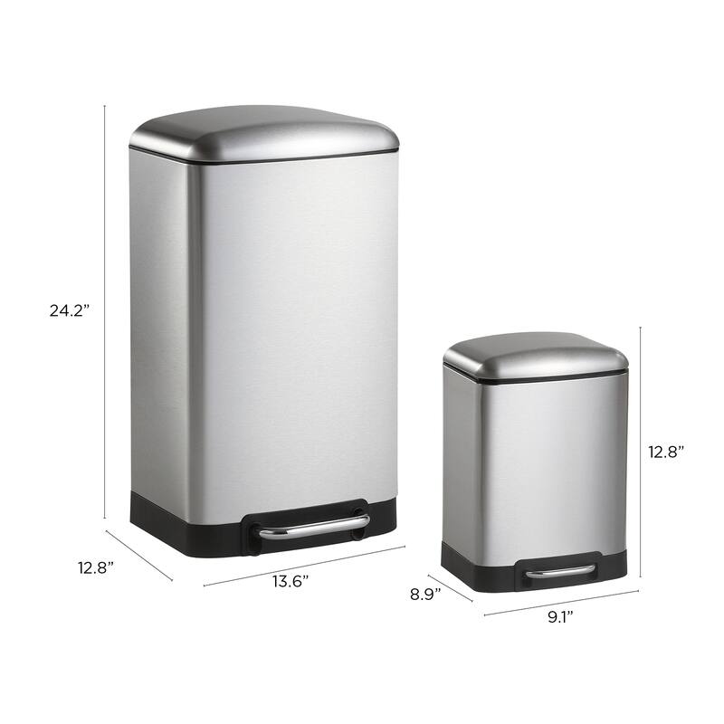 happimess Ashley Rectangular 8-Gallon Trash Can with Soft-Close Lid with FREE Mini Trash Can, Stainless Steel
