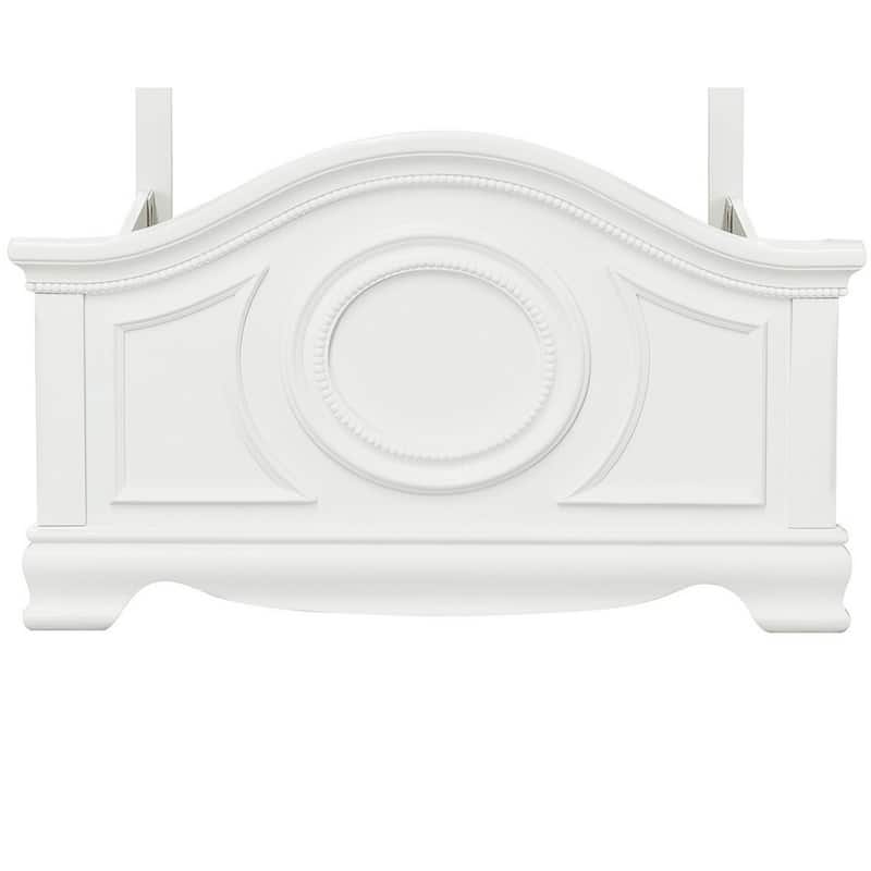 Lilya Traditional Full Size Bed, Bead Molding and Shell Motif, Crisp White