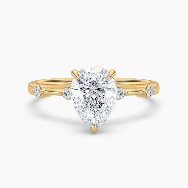 Auriya 14k Gold Petite Diamond Station Pear Lab Grown Hidden Halo Engagement Ring 1.00 to 5.00 ct. tw.(F-G, VS) - 4 - 1.00 carats - Yellow