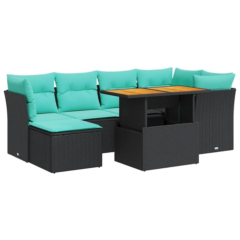 vidaXL Patio Sofa Set with Cushions Outdoor Furniture 7 Piece Poly Rattan