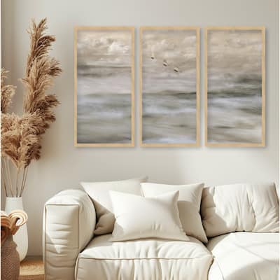 "Swans over sea" Set of Three Framed Textured Wall Art