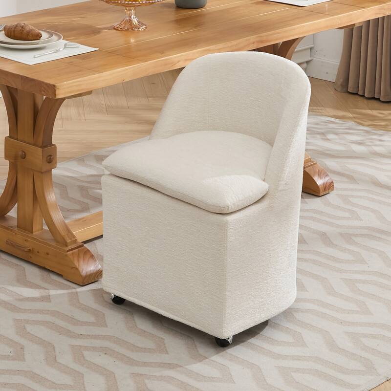 Modern 2 Piece Set 360° Swivel Fabric Kitchen Dining Chair with Back Cushion Universal Wheels for Dining Room Kitchen - Beige