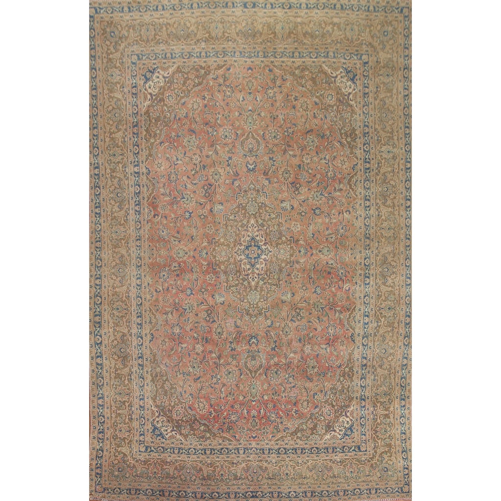 Hand Knotted Oriental 100% Wool Carpet Traditional Floral Pink Mashad Area Rug - 12' 5'' X 9' 4''
