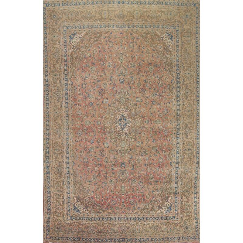 Hand Knotted Oriental 100% Wool Carpet Traditional Floral Pink Mashad Area Rug - 12' 5'' X 9' 4''