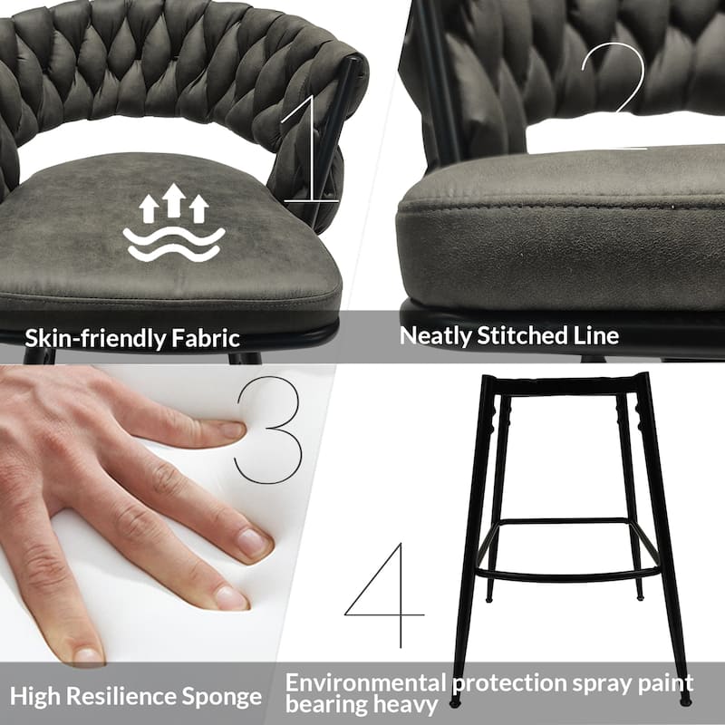 Upholstered Counter Stool Arm Chairs Set of 2