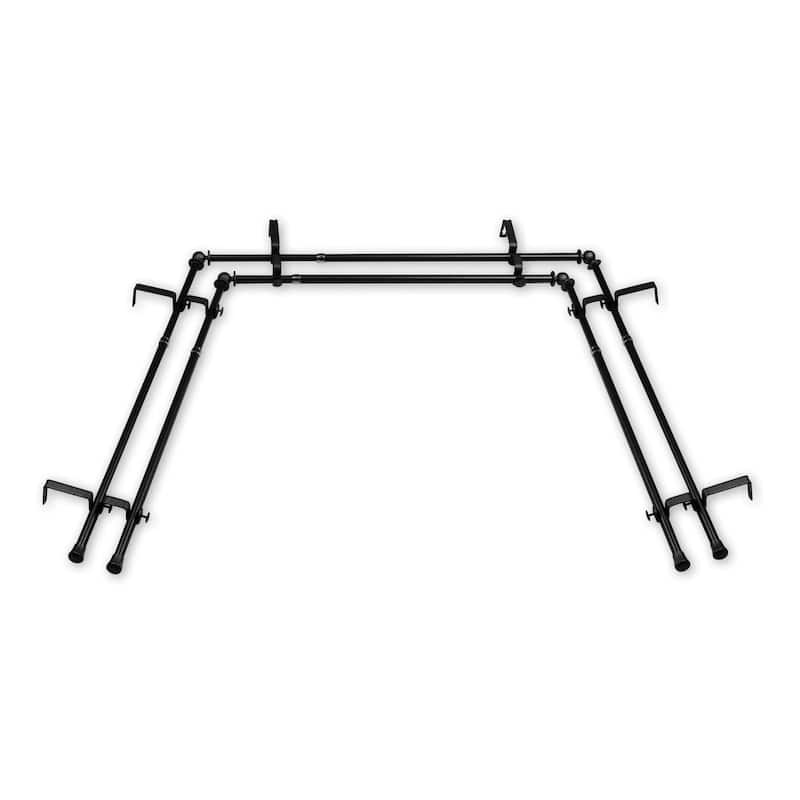 Bay Window Curtain Rod Double Black Adjustable Length Drapery Rod Set Home Decor - M