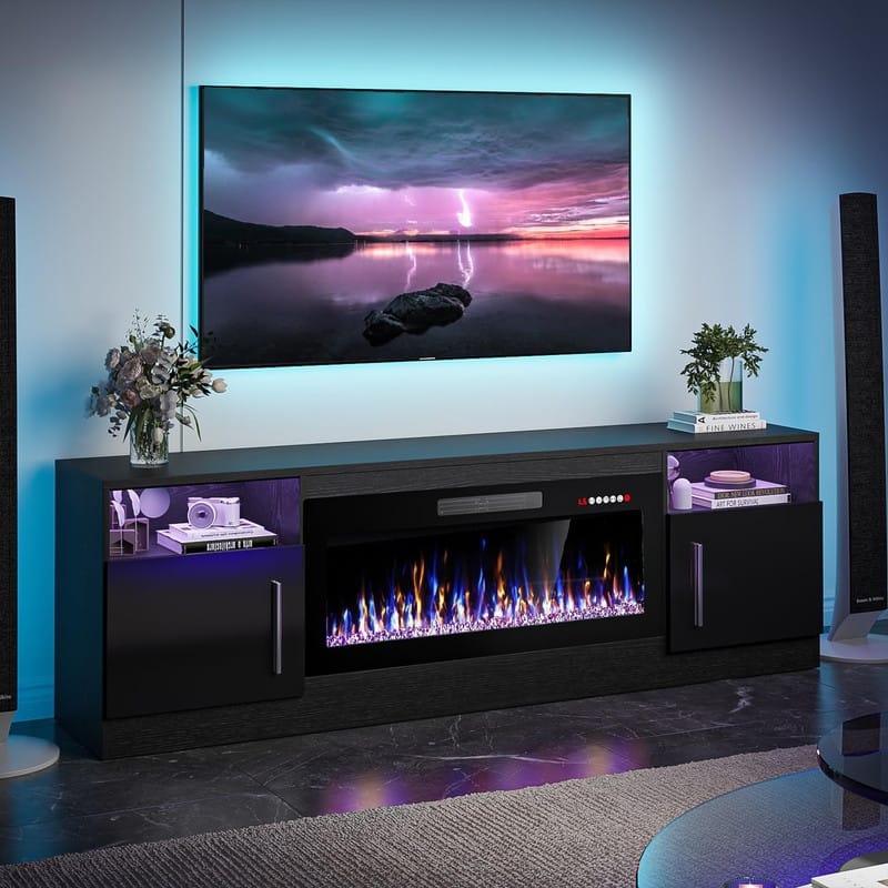 Bossin 70" Fireplace TV Stand with 36" Electric Fireplace, TV Stand for TVs Up to 80", 20 Colors LED Lights/Entertainment Center