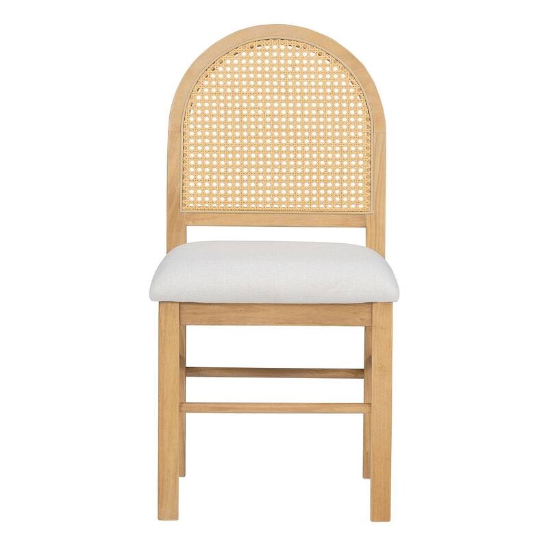5 PCS Retro Functional Extendable Dining Set for 4 with 4 Upholstered Chairs with Rattan Backrests