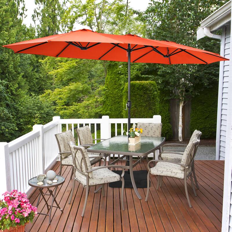Costway 15FT Double-Sided Twin Patio Umbrella Outdoor Market W/ Crank