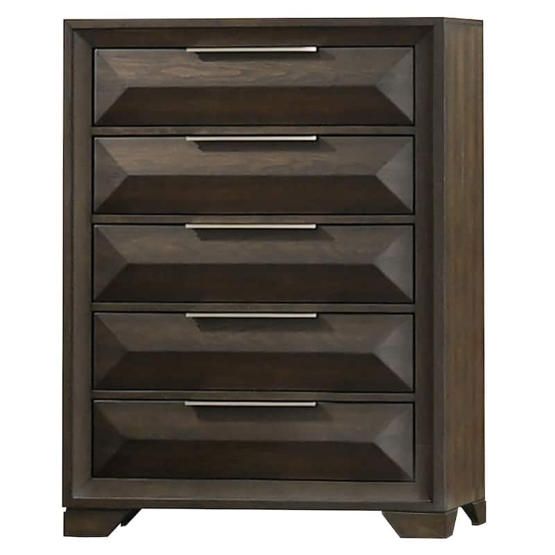 Fema Tall Dresser Chest, 5 Drawer, Nickel Finger Pulls, Espresso Brown