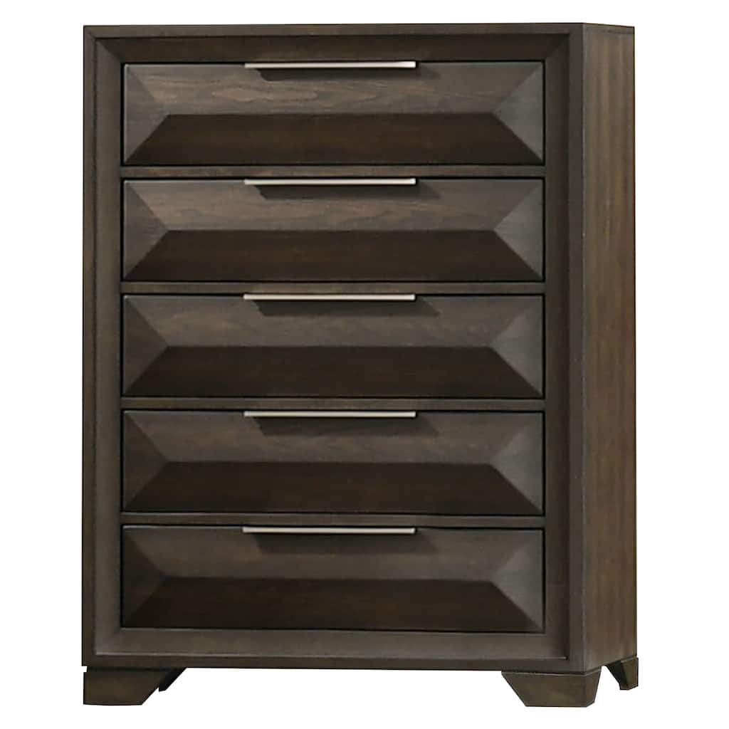 Fema Tall Dresser Chest, 5 Drawer, Nickel Finger Pulls, Espresso Brown