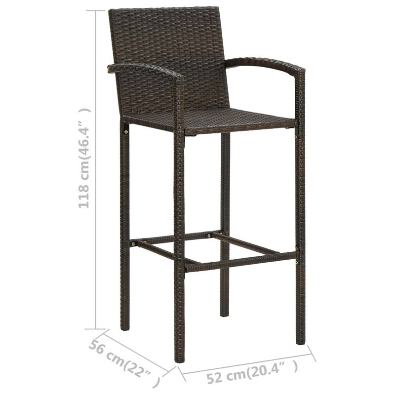 vidaXL Bar Stools 2 pcs Brown Poly Rattan - 20.5" x 22" x 46.5"