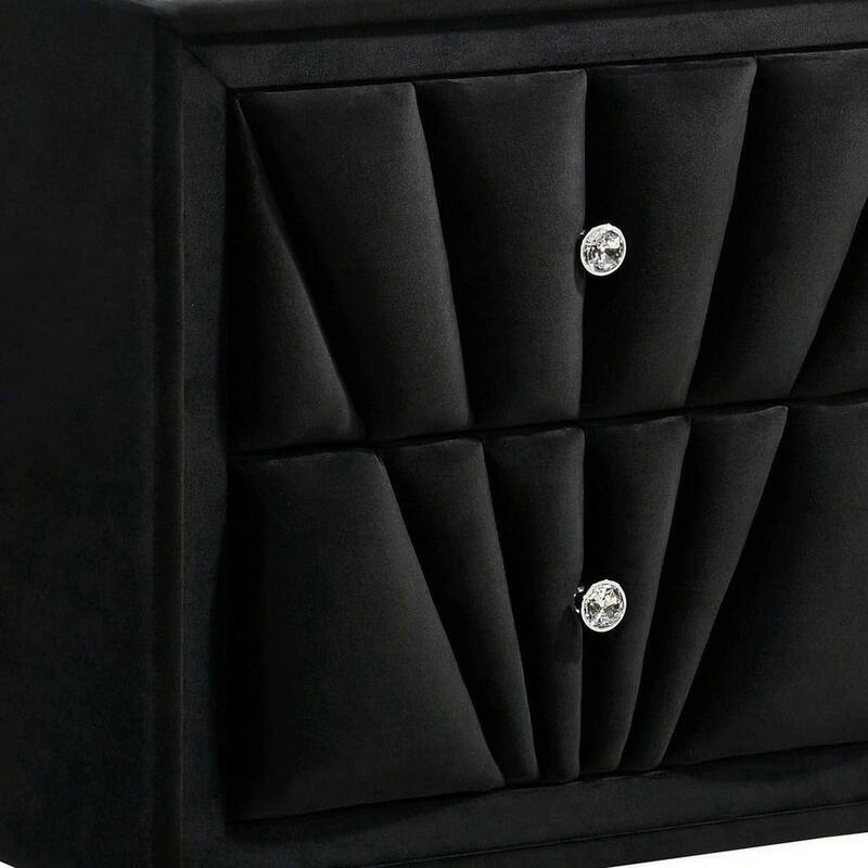Black 2 Drawer 26.38 in. W Nightstand with Soft Velvet Upholstery