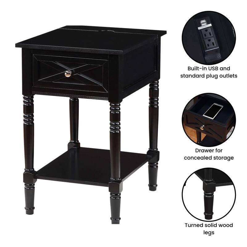 Convenience Concepts Country Oxford 1 Drawer End Table with Charging Station and Shelf