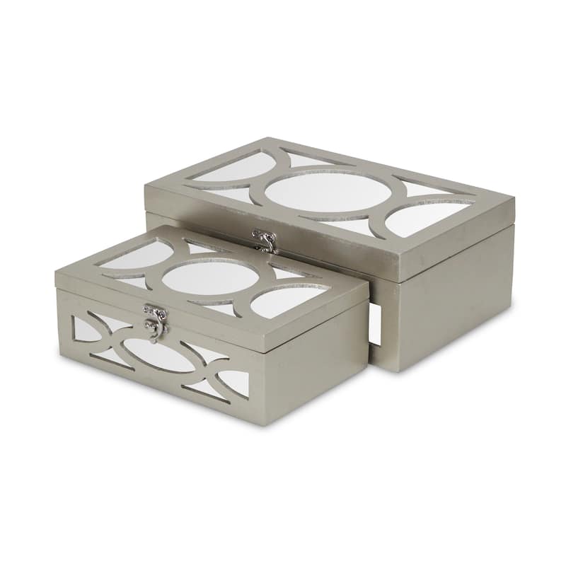 Champagne Wood Boxes with Overlayed Mirror Front and Top (Set of 2)