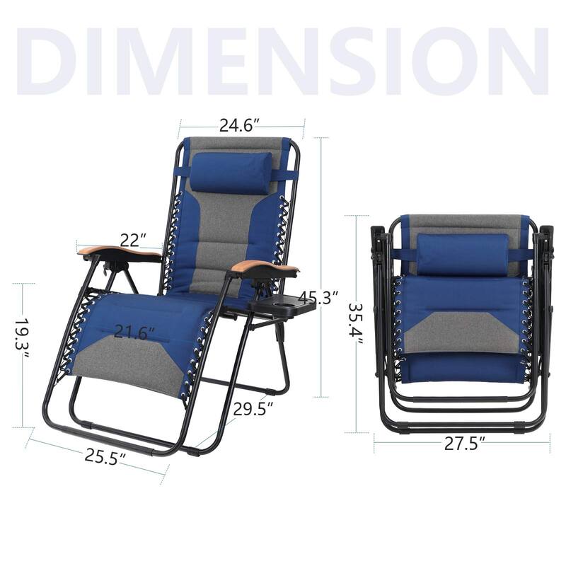 Padded Zero Gravity Chair 2 Pack Oversize Lounge Chair with Free Cup Holder