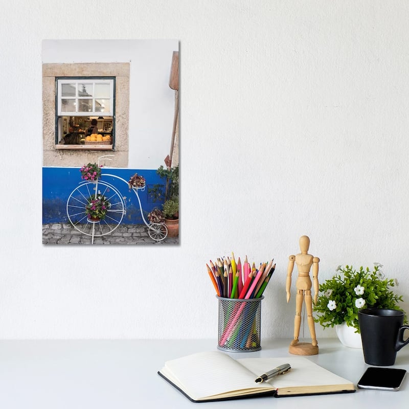 iCanvas "Portugal, Obidos. Cute bicycle planter in front of a bakery in the walled city of Obidos." by Julie Eggers Canvas Print - 12x8x0.75