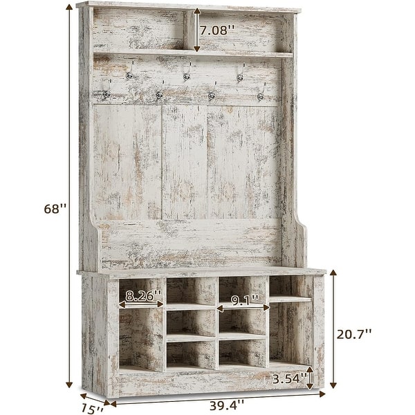 Hall Tree Storage Bench 3-in-1 Entryway Bench Coat Rack
